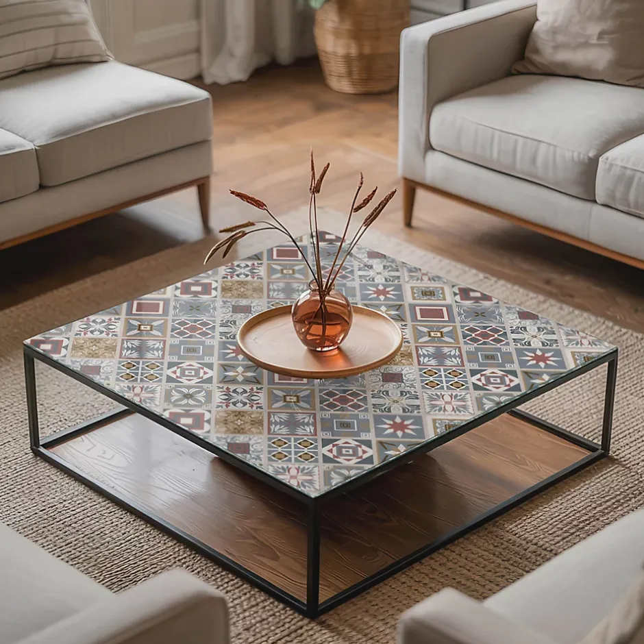 Dessus de table en verre trempé 60x60 cm Motif mosaïque avec ornements-Wallfluent Clearance