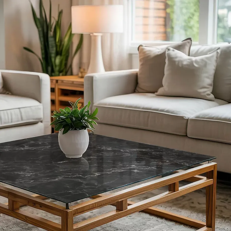 Wallfluent Dessus de table en verre trempé 60x60 cm Motif de marbre veiné