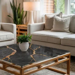 Wallfluent Dessus de table en verre trempé 60x60 cm Motif marbré avec veines