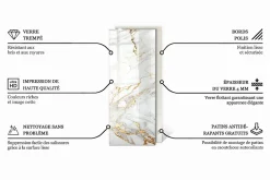 Wallfluent Dessus de table en verre trempé 125x50 cm Motif de surface en marbre