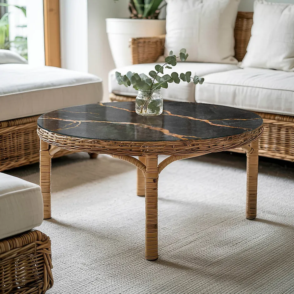 Dessus de table en verre trempé fi50 cm Motif marbré avec veines-Wallfluent New