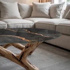 Dessus de table en verre trempé fi70 cm Motif marbré avec veines-Wallfluent Discount