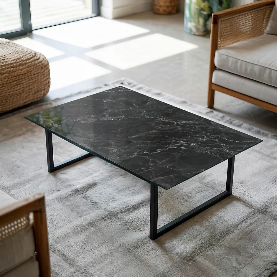Dessus de table en verre trempé 100x70 cm Motif de marbre veiné-Wallfluent Sale