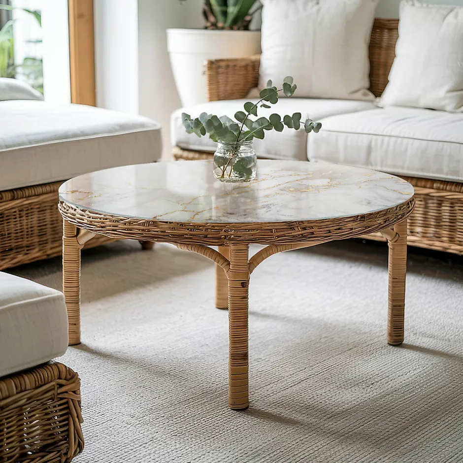 Wallfluent Dessus de table en verre trempé fi70 cm Marbre élégant avec veines