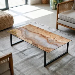 Wallfluent Dessus de table en verre trempé 140x70 cm Bois naturel avec résine