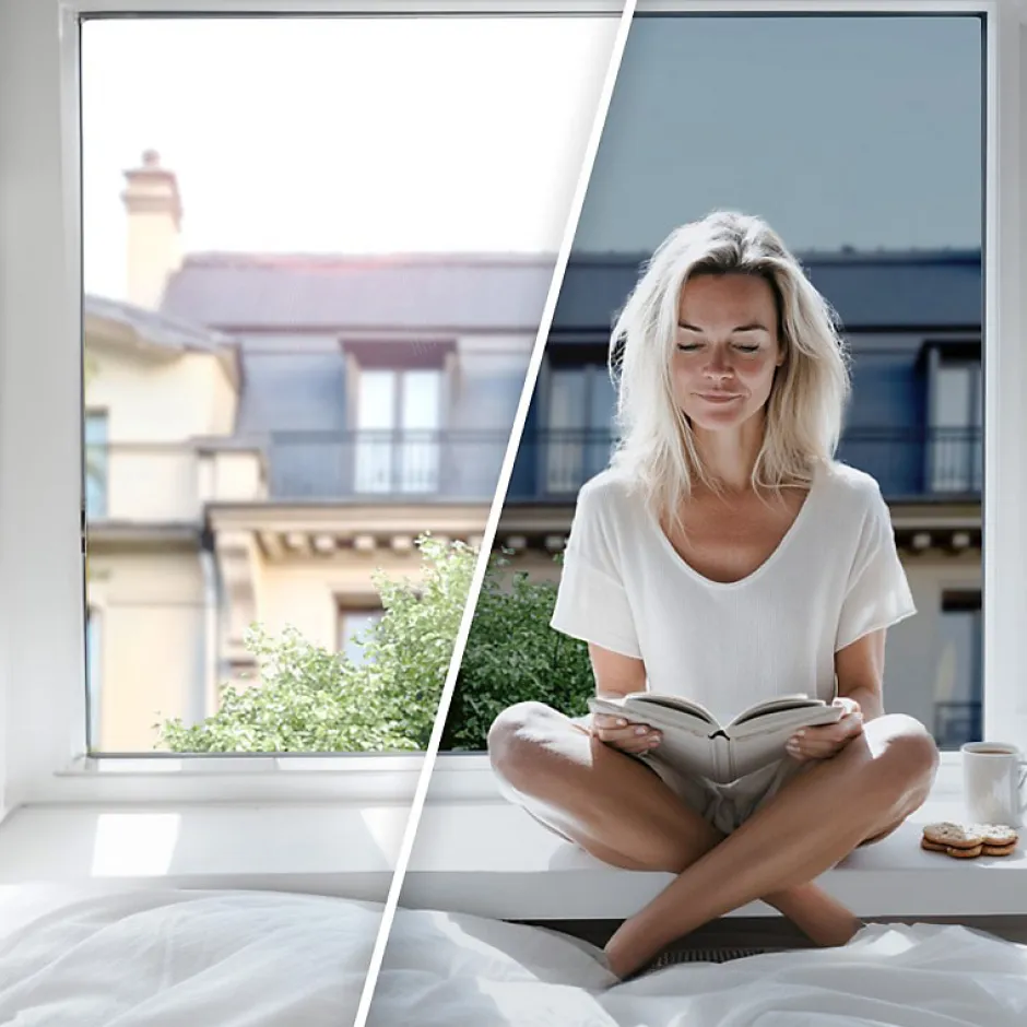 DIMEXACT - Film miroir sans tain repositionnable pour grand vitrage - alu foncé - 120 cm x 1 m - en Rouleau