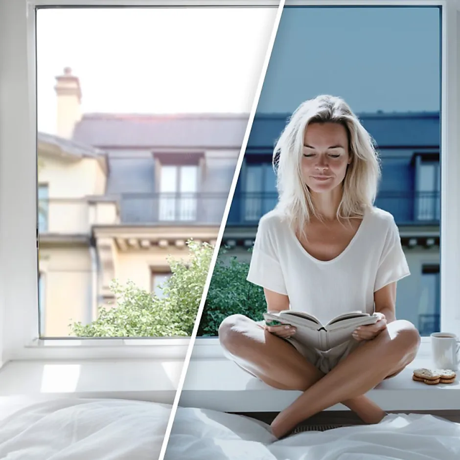 DIMEXACT - Film miroir sans tain pour grand vitrage vis-à-vis proche - bleu - 75 cm x 1.5 m - en Rouleau