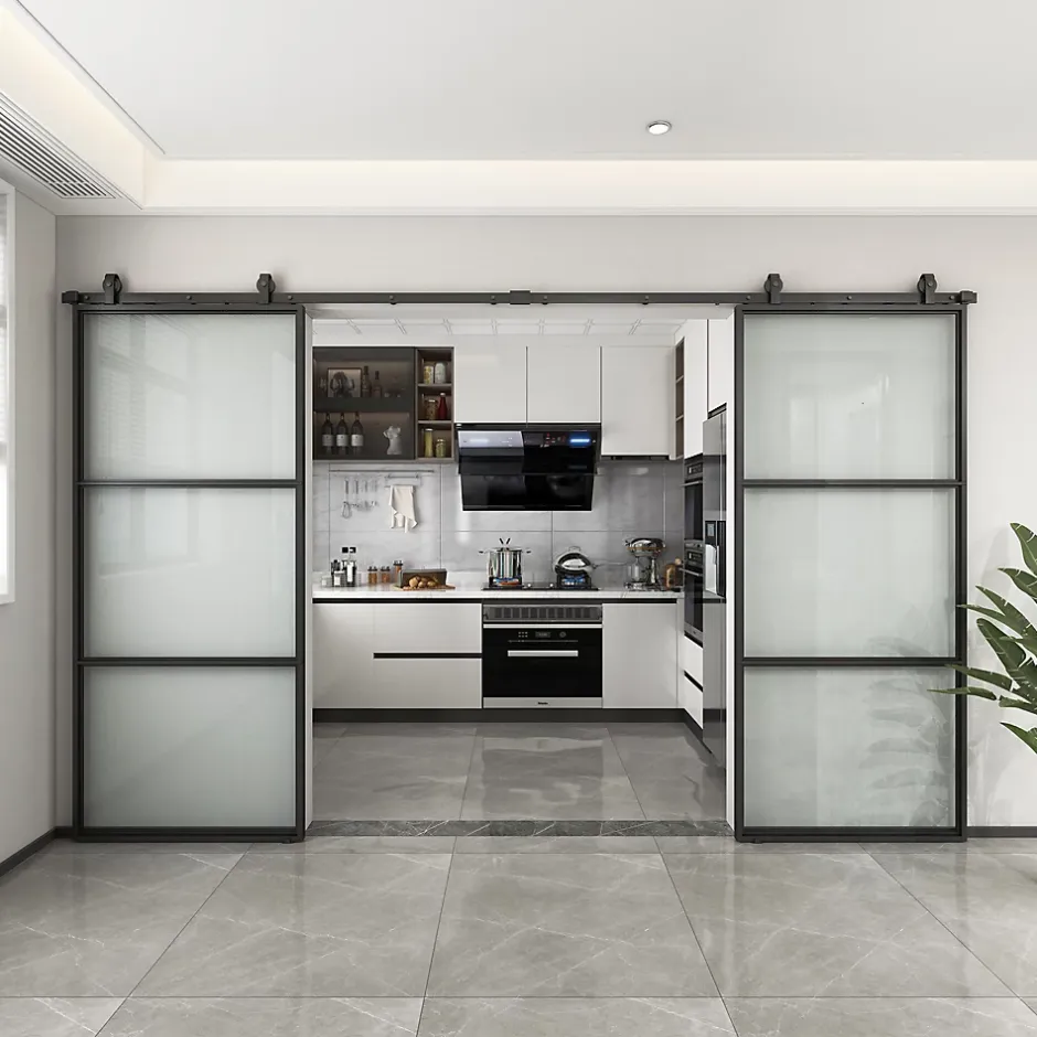 Schulte Double porte coulissante complète verre - 205x220 - porte vitrée - porte verrière - décor Loftstyle - noir