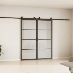 Schulte Double porte coulissante complète verre - 205x220 - Porte vitrée - Satinée - Décor industriel - Noir