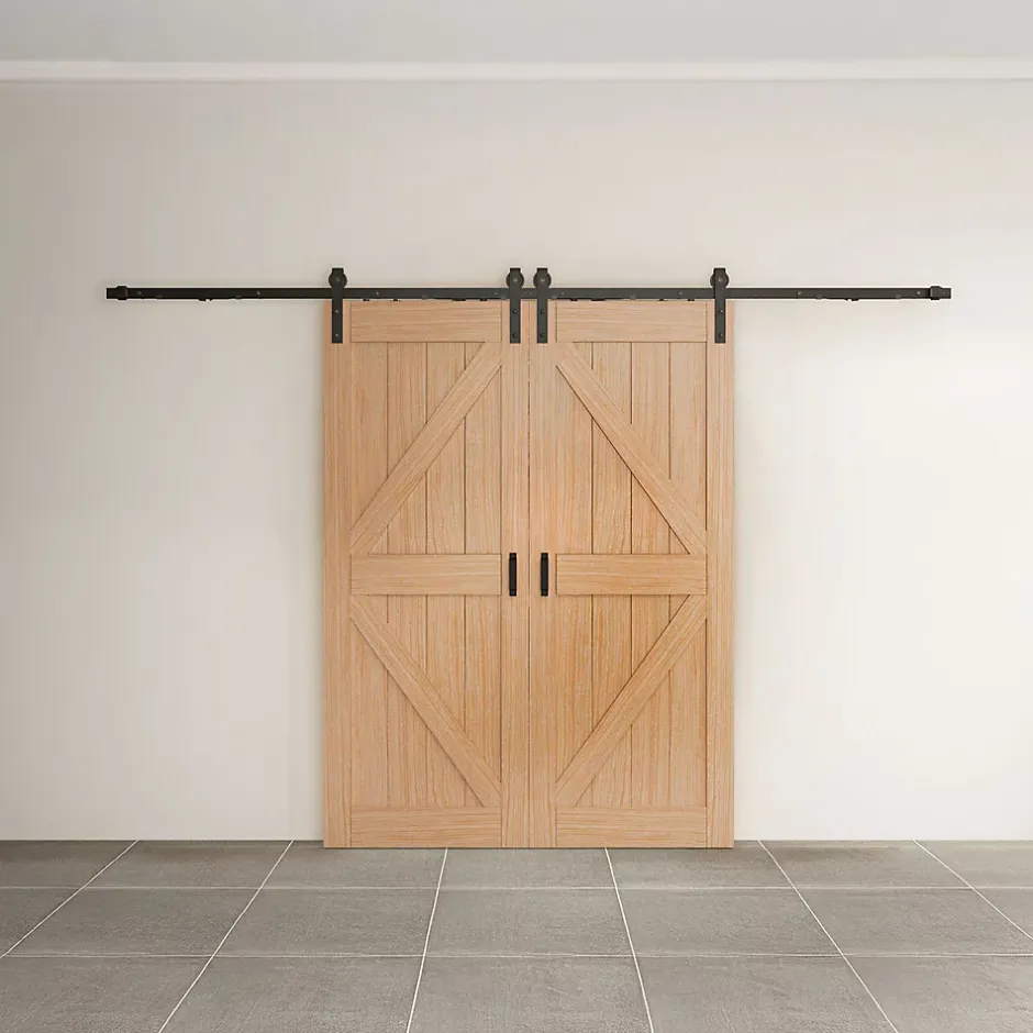 Double porte coulissante intérieure en bois - 180x215 - chêne - oak - système ouvert noir - softclose-Schulte Hot