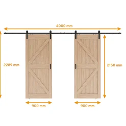 Double porte coulissante intérieure en bois - 180x215 - chêne - oak - système ouvert noir - softclose-Schulte Hot