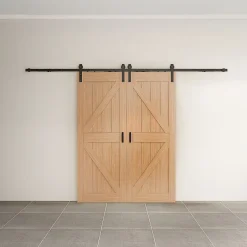 Schulte Double porte coulissante intérieure en bois - 205x215 - chêne - oak - système ouvert noir - softclose