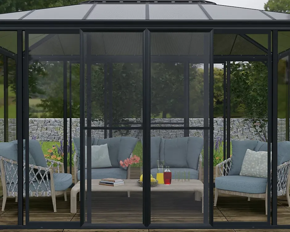 Canopia Double-porte moustiquaire grise pour véranda et tonnelle