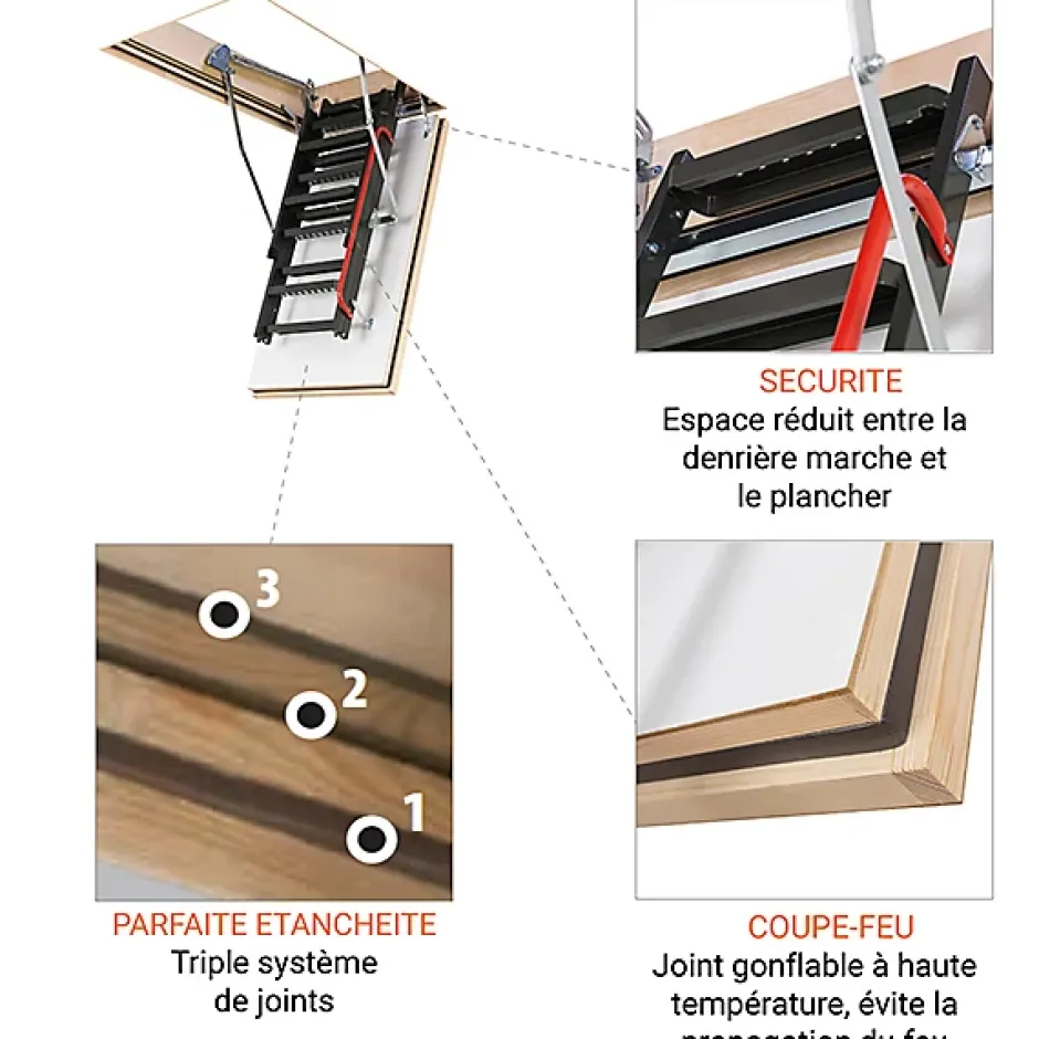 Echelle coupe feu 60min - Hauteur sous plafond 3.05m - Trémie 70 x 130cm - LMF60/70130-305-Matisere Best