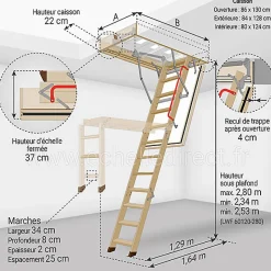 Echelle coupe feu 60min avec trappe de 86x130cm - Hauteur de 2.34 à 2.80m - LWF60/86130-280-Matisere Best