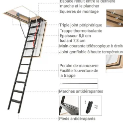 Echelle coupe feu 60min avec trappe de 70x130cm - Hauteur de 2.33 à 2.80m - LMF60/70130-280-Matisere Discount