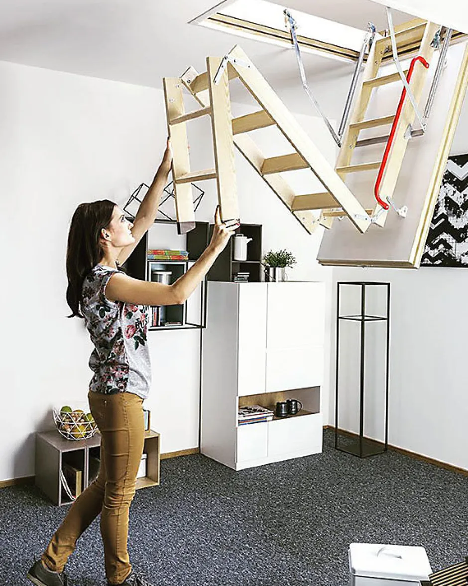 Matisere Echelle escamotable bois - Trémie de 70 x 140cm - Hauteur de 2.46 à 3.05m - LWK70140-3