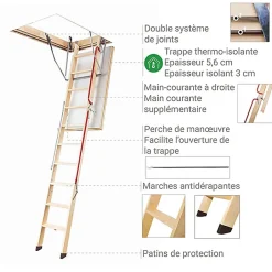 Echelle escamotable bois - Trémie de 70 x 140cm - Hauteur de 2.80 à 3.05m - LWL70140-3-Matisere Online