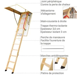 Matisere Echelle escamotable bois - Trémie de 70 x 111cm - Hauteur de 2.32 à 2.80m - LWK70111-2