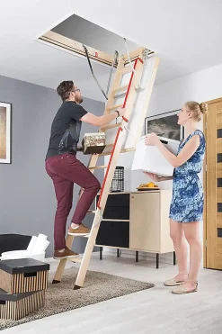 Echelle escamotable bois - Trémie de 70 x 140cm - Hauteur de 2.60 à 2.80m - LWL70140-2-Matisere Best