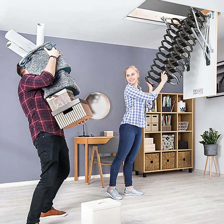 Echelle escamotable en métal - Trémie de 60 x 120cm - Hauteur de 2.30 à 2.50m - LST60120/250-Matisere Clearance