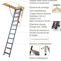 Matisere Echelle escamotable en métal - Trémie de 70 x 140cm - Hauteur de 2.20 à 2.80m - LMK70140-2