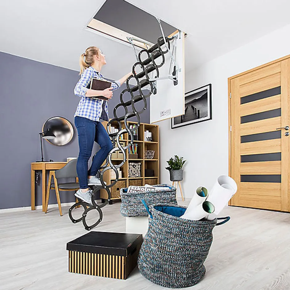 Echelle escamotable en métal - Trémie de 70 x 120cm - Hauteur de 3.00 à 3.30m - LST70120/330-Matisere New