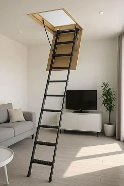 Echelle escamotable en métal - Trémie de 60 x 120cm - Hauteur de 2.20 à 2.80m - LMS60120-2-Matisere Hot