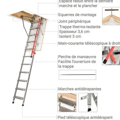 Matisere Echelle escamotable en métal - Trémie de 83 x 130cm - Hauteur de 2.33 à 2.80m - LML86130-2