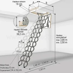 Echelle escamotable en métal - Trémie de 70 x 80cm - Hauteur de 2.50 à 2.80m - LST7080-280-Matisere Best
