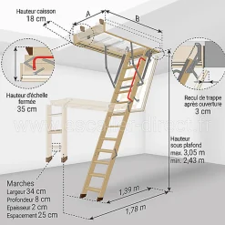 Matisere Echelle escamotable isolante - Haut. sous plafond 3.05m et long. trémie 1.30 à 1.40m - LTK60130-3