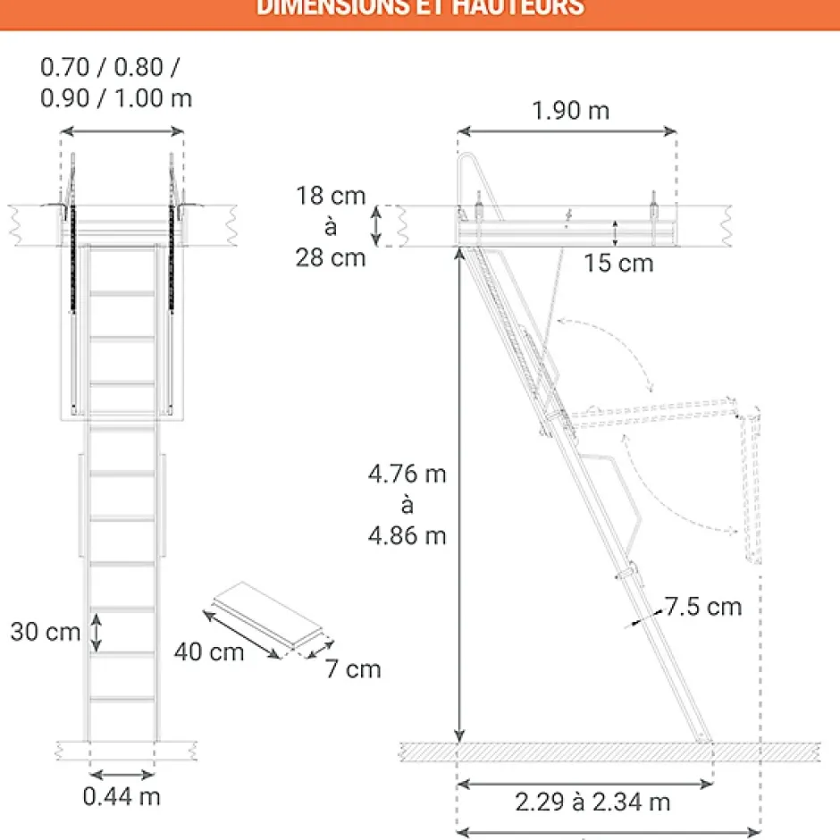 Matisere Echelle Escamotable Métal - Trappe 70x190cm - Hauteur 4.76 à 4.85m - ACITRE/190-70-485