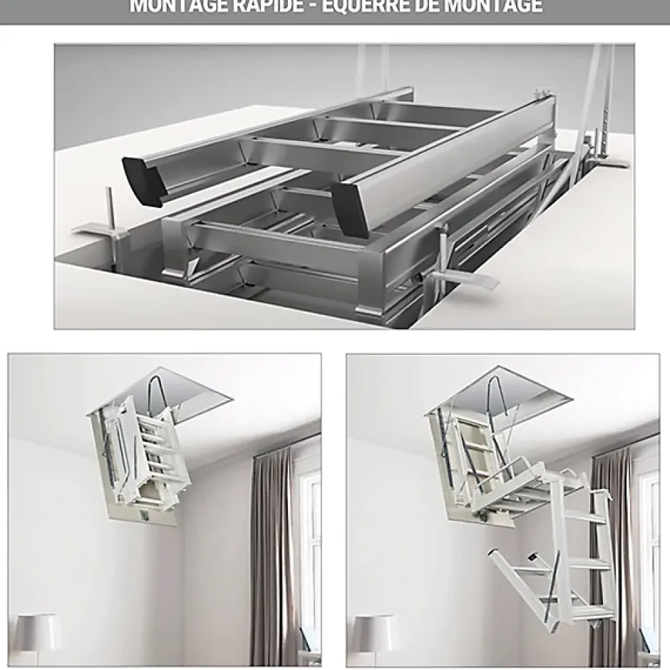 Matisere Echelle Escamotable Métal - Trappe 90x130cm - Hauteur 3.70 à 3.80m - ACI-QUA380/130-90