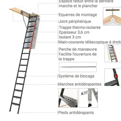 Matisere Echelle Escamotable Métal - Trappe 60x144cm - Hauteur 3.00 à 3.66m - LMP60144-3