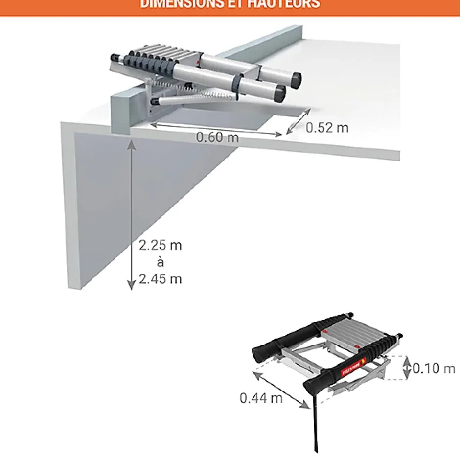 Echelle télescopique escamotable 9 marches - Hauteur de 2.25 à 2.45m - TEL-72324-Matisere Online