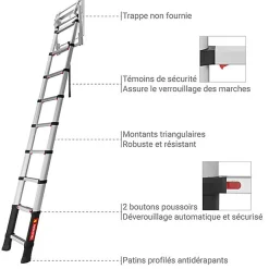 Echelle télescopique escamotable 9 marches - Hauteur de 2.25 à 2.45m - TEL-72324-Matisere Online