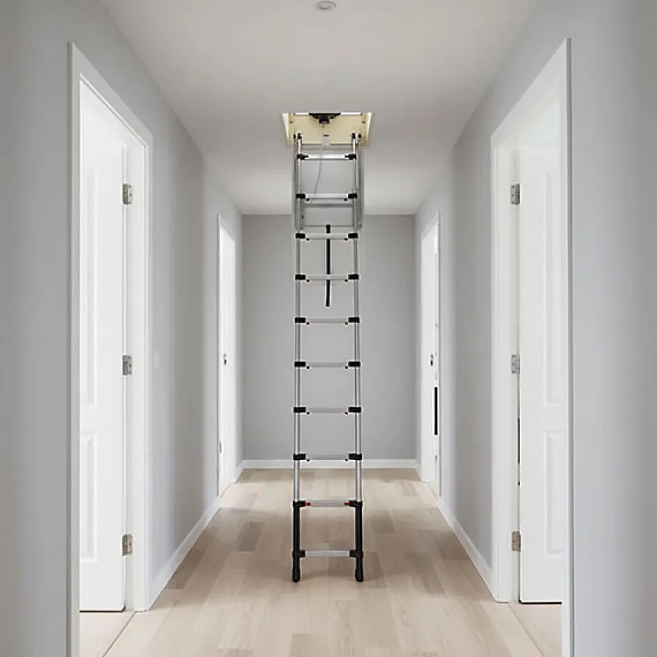 Echelle télescopique escamotable 9 marches - Hauteur de 2.25 à 2.45m - TEL-72324-Matisere Online