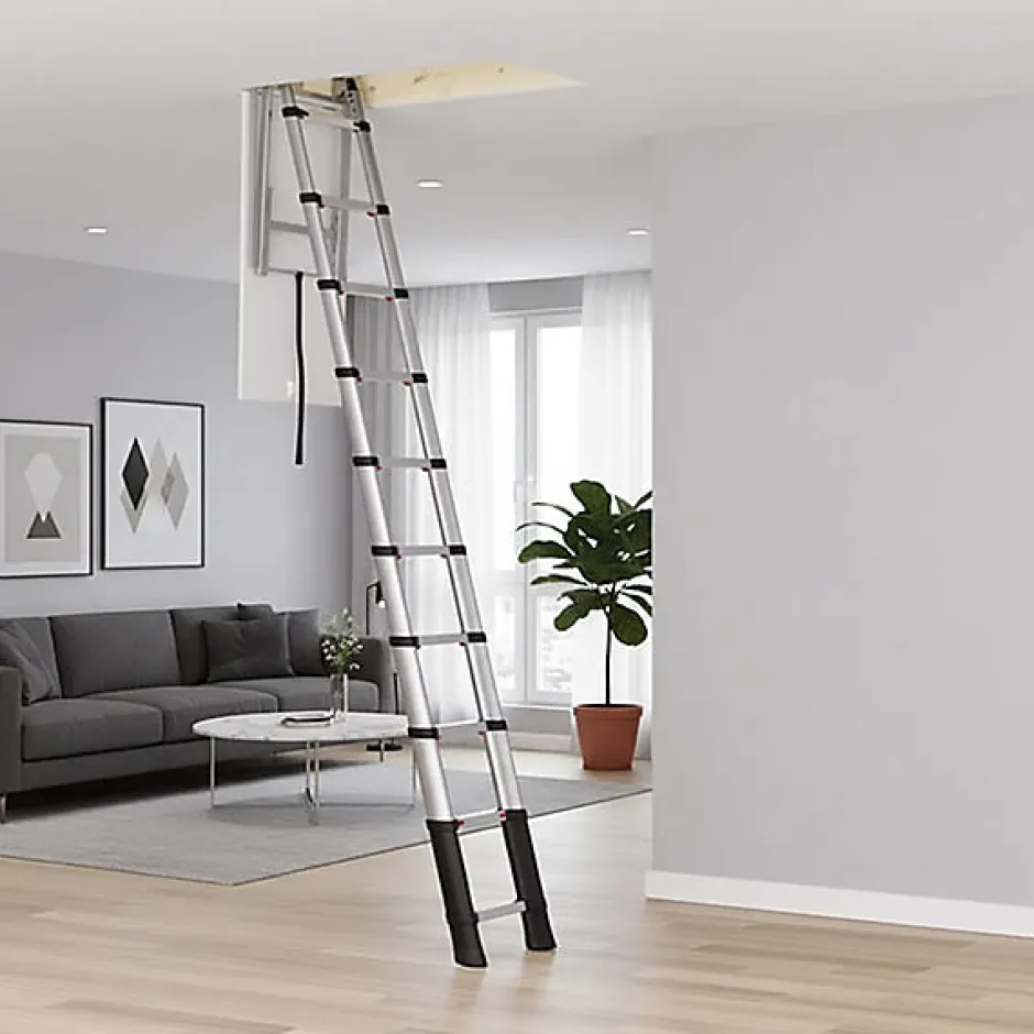 Echelle télescopique escamotable 9 marches - Hauteur de 2.25 à 2.45m - TEL-72324-Matisere Online