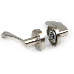 Lot de 5 poignées twist pour portes intérieures, avec rosace D.50mm, Aluminium, Nickel satiné-Emuca