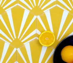 EN STOCK - Carreaux de ciment véritable - Gatsby - Moutarde-Hendaya Hot