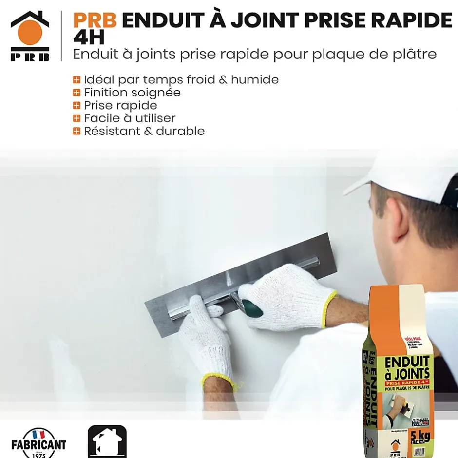 Enduit à Joint Prise Rapide 4h 5kg - Lissage et Finition Ultra-Rapide - Travaux de Rénovation Intérieure-Prb