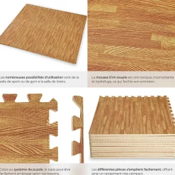 Ensemble de 12 Dalles Carrées Tapis de sol Sport 12 pièces avec 24 bordures imprimé bois-Tectake Online