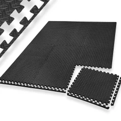 Ensemble de 12 Dalles Carrées Tapis de sol Sport 12 pièces avec 24 bordures noir-Tectake Online