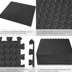 Ensemble de 12 Dalles Carrées Tapis de sol Sport 12 pièces avec 24 bordures noir-Tectake Online