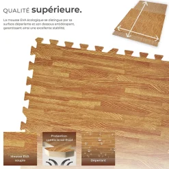 Ensemble de 24 Dalles Carrées Tapis de sol Sport 24 pièces avec 48 bordures imprimé bois-Tectake New