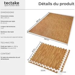 Ensemble de 24 Dalles Carrées Tapis de sol Sport 24 pièces avec 48 bordures imprimé bois-Tectake New