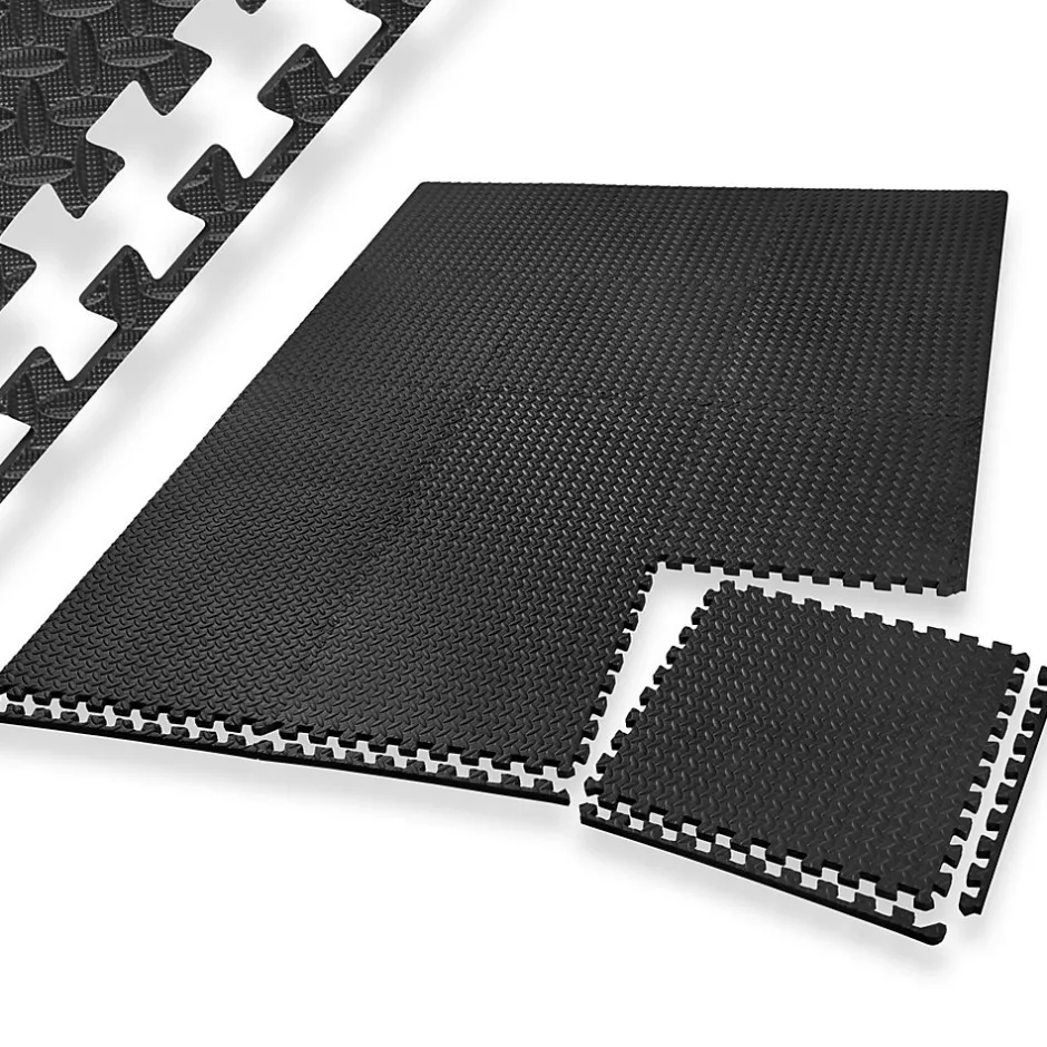 Ensemble de 24 Dalles Carrées Tapis de sol Sport 24 pièces avec 48 bordures noir-Tectake Best