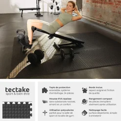 Ensemble de 24 Dalles Carrées Tapis de sol Sport 24 pièces avec 48 bordures noir-Tectake Best