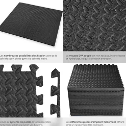 Ensemble de 24 Dalles Carrées Tapis de sol Sport 24 pièces avec 48 bordures noir-Tectake Best