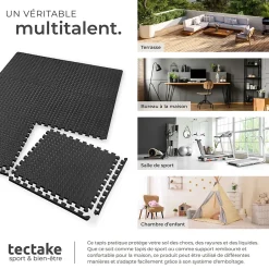 Ensemble de 24 Dalles Carrées Tapis de sol Sport 24 pièces avec 48 bordures noir-Tectake Best